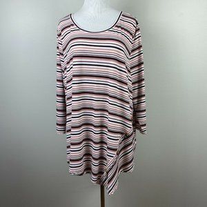 Como Blu Tunic Top Women 2X Stripe Asymmetrical Button Hem 3/4 Sleeve Multicolor
